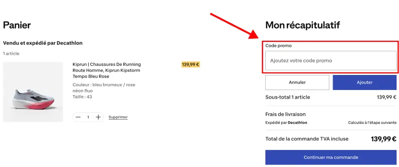 Tutoriel code promo Decathlon