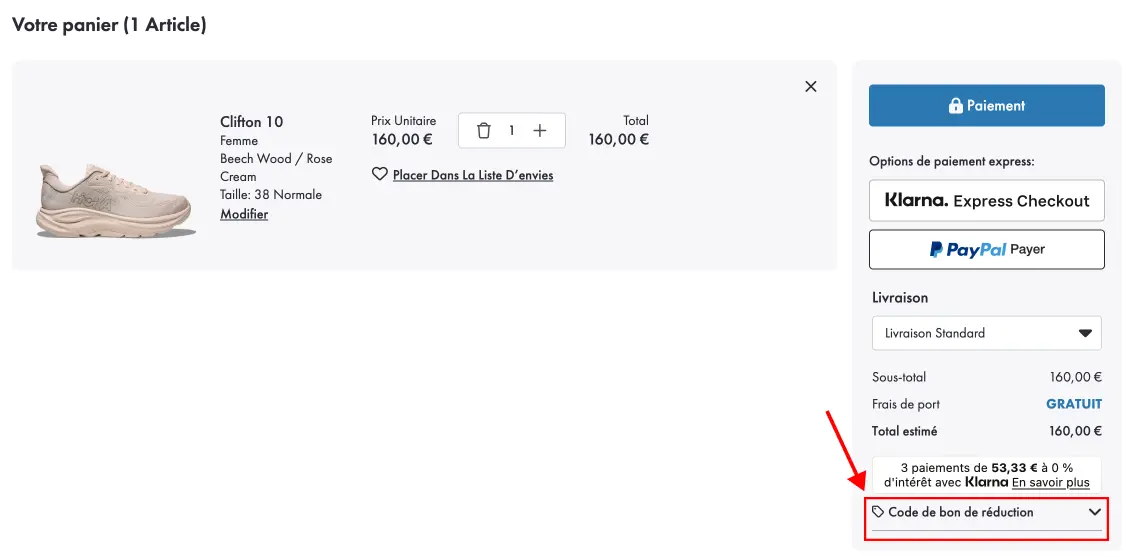 Tutoriel code promo HOKA