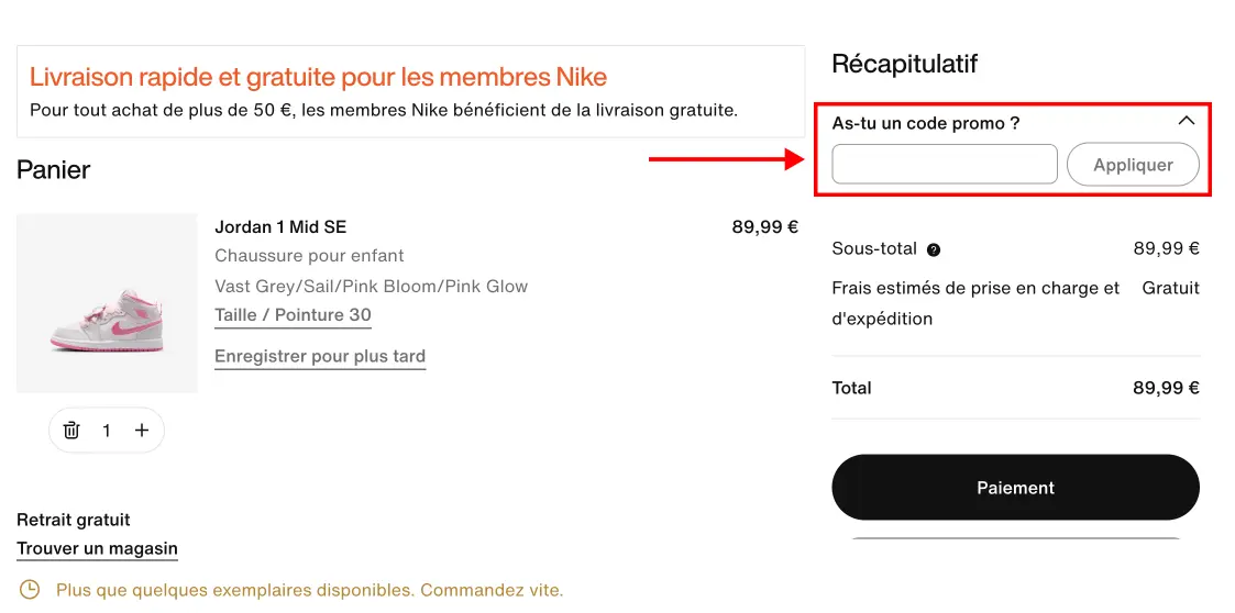 Tutoriel code promo Nike