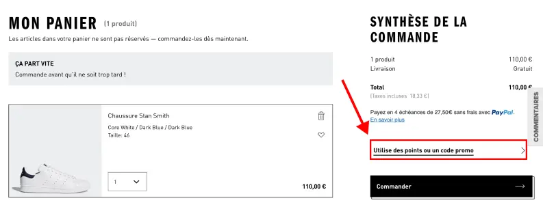 Tutoriel code promo adidas