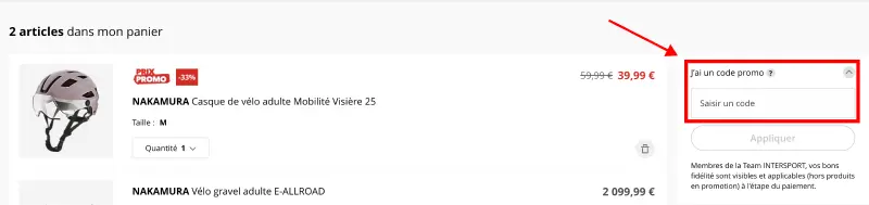 Tutoriel code promo Intersport