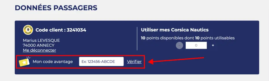 Tutoriel code promo Corsica Ferries