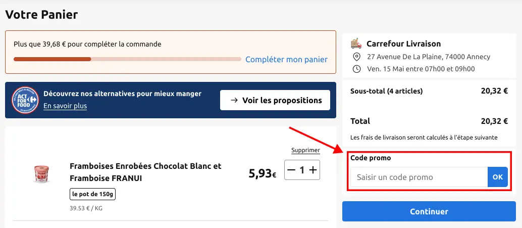 Tutoriel code promo Carrefour