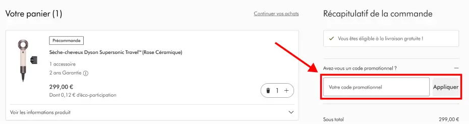 Tutoriel code promo Dyson