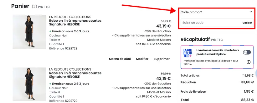 Tutoriel code promo La Redoute