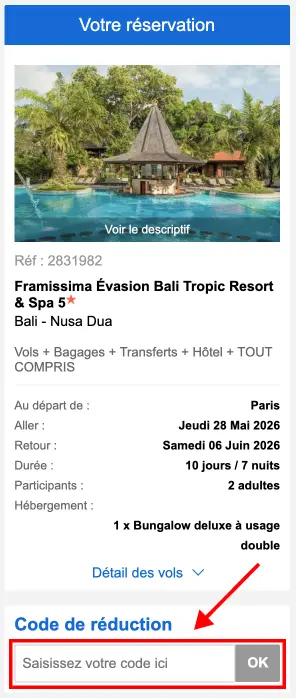 Tutoriel code promo Promovacances