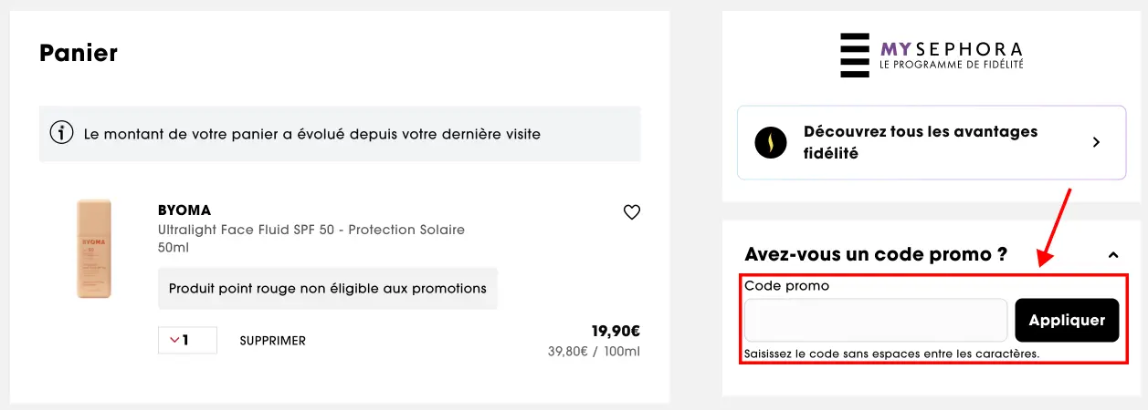 Tutoriel code promo Sephora