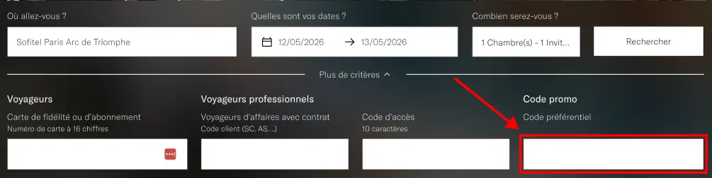 Tutoriel code promo Sofitel