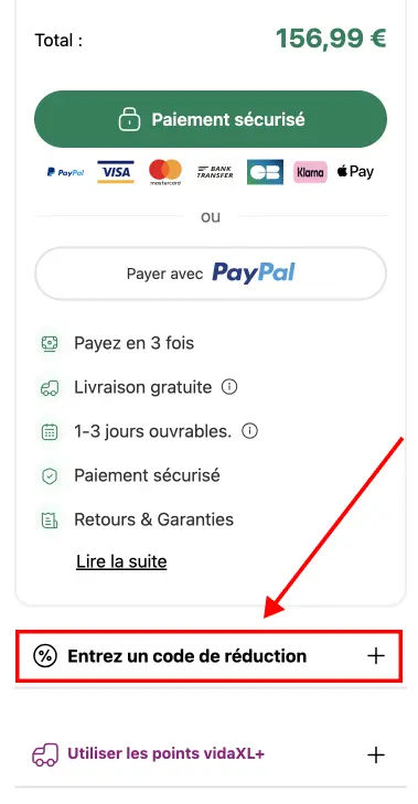 Tutoriel code promo vidaXL