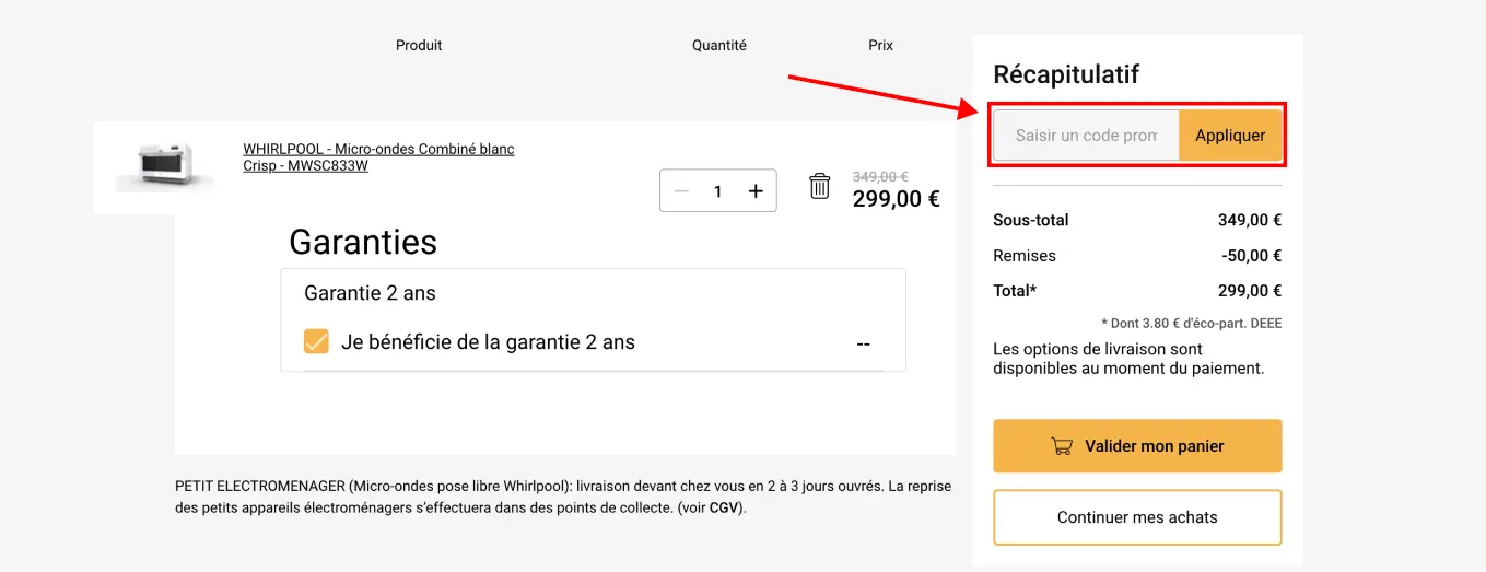 Tutoriel code promo Whirlpool