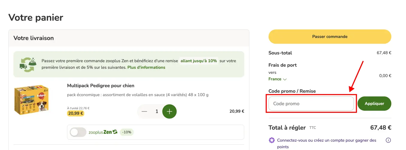 Tutoriel code promo Zooplus