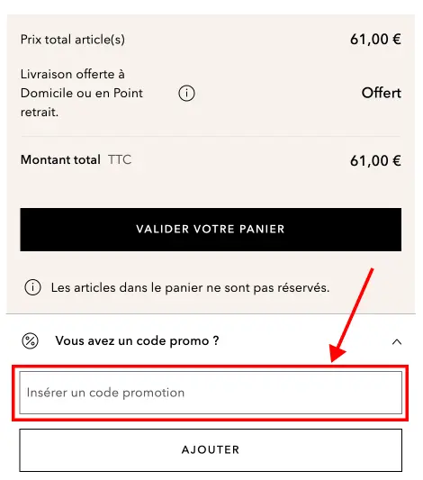 Tutoriel code promo Nocibé