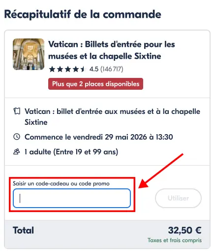 Tutoriel code promo GetYourGuide