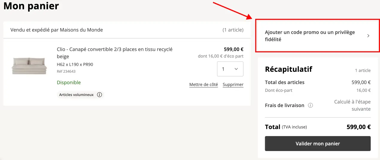 Tutoriel code promo Maisons du Monde