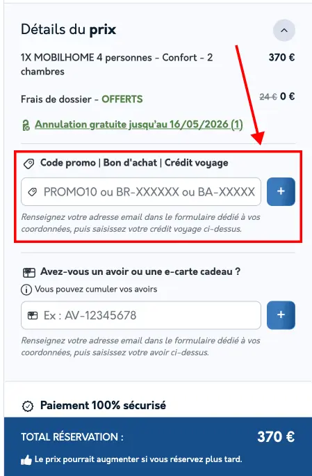 Tutoriel code promo campings.com
