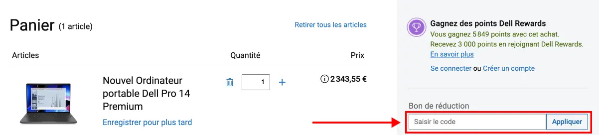 Tutoriel code promo Dell Technologies