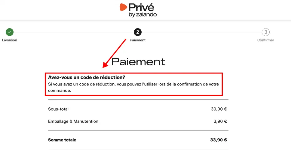 Tutoriel code promo Zalando Privé