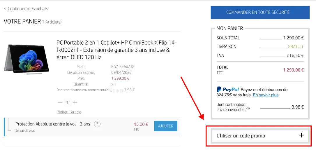 Tutoriel code promo HP