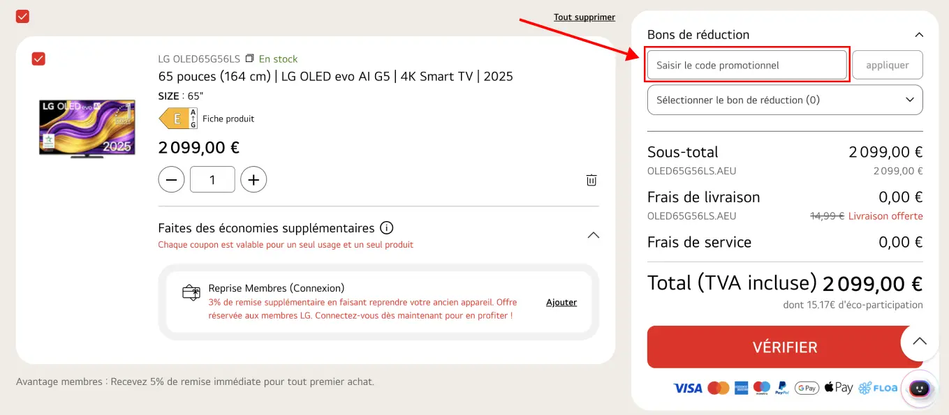 Tutoriel code promo LG Electronics