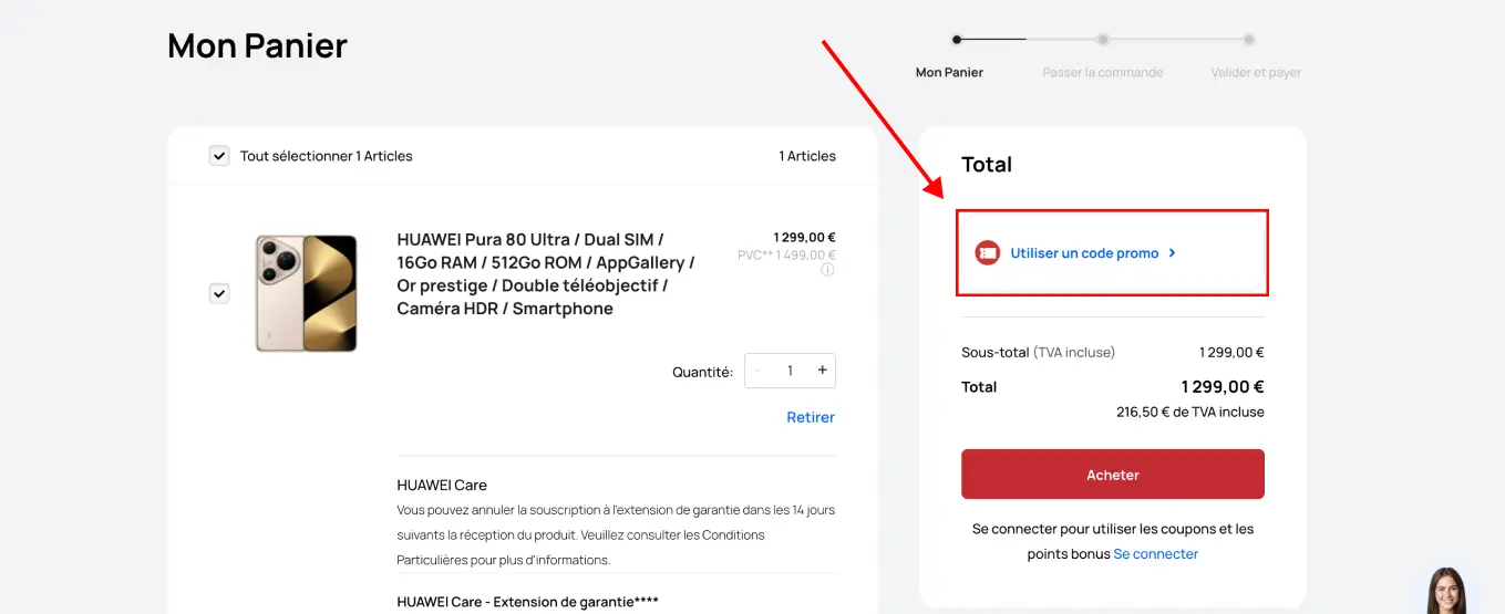 Tutoriel code promo Huawei