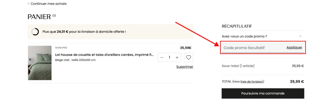 Tutoriel code promo Monoprix