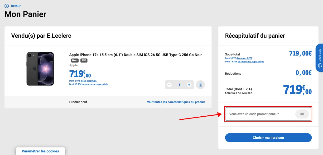 Tutoriel code promo E.Leclerc