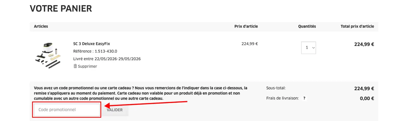 Tutoriel code promo Kärcher