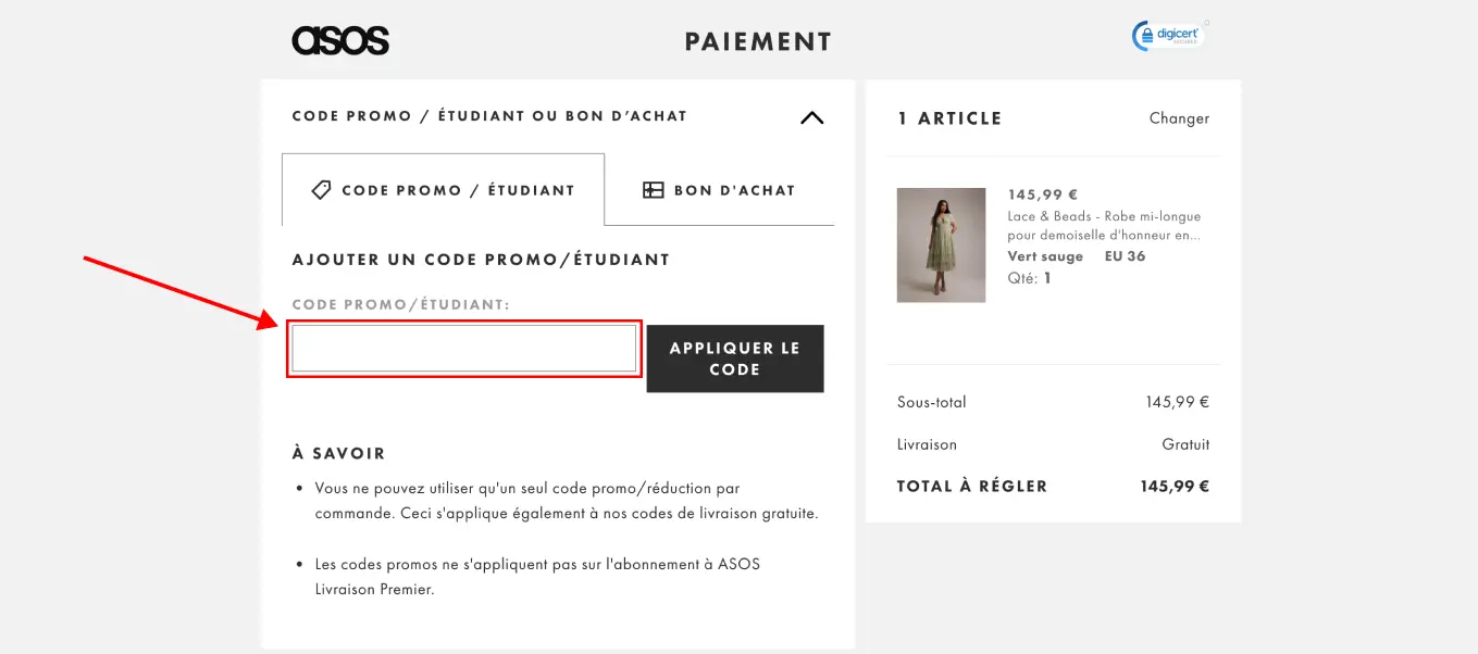 Tutoriel code promo ASOS