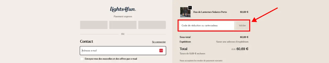 Tutoriel code promo Lights4fun