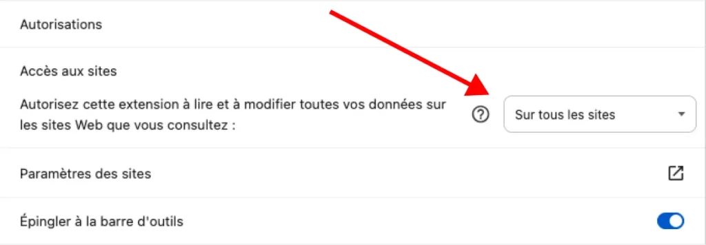 Screenshot après installation des paramètres de l'extension Honey